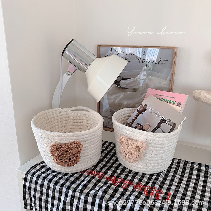 Ins-style cotton rope storage basket, woven bear desktop storage box, miscellaneous items, hair clips, hair bands, makeup brush storage basket pic 7