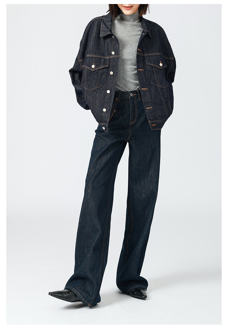 高腰阔腿牛仔裤女 法式松弛感/原色丹宁复古宽松大直筒拖地裤秋冬详情13