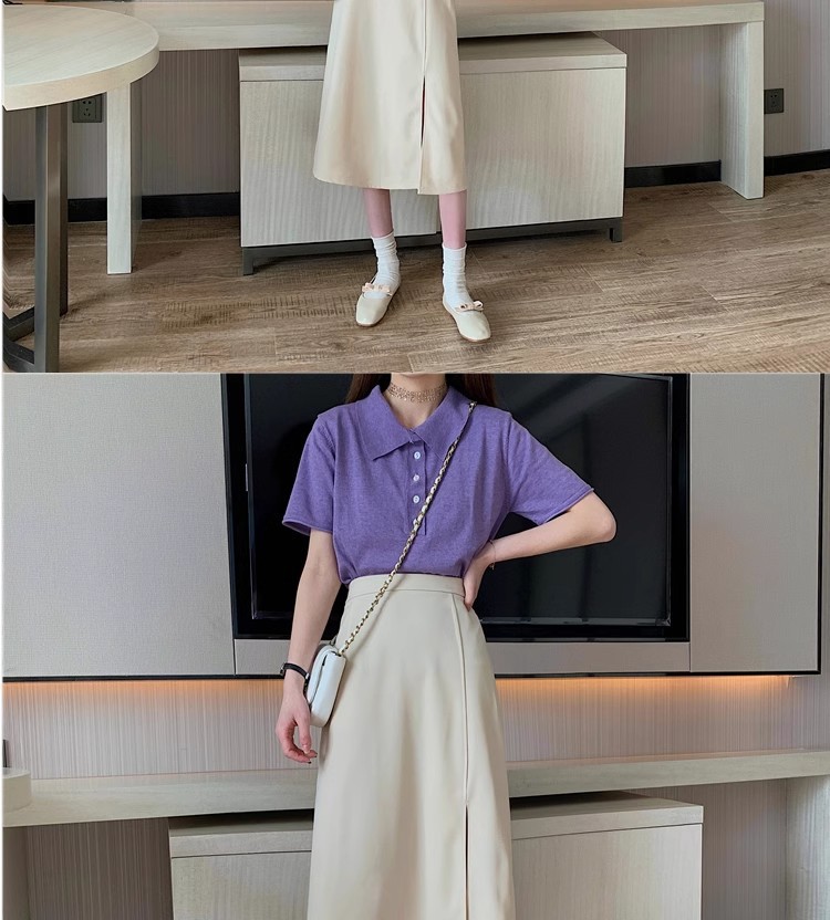 Suitable for pear-shaped figures, large-sized high-waisted long dress suits, slit A-line skirts, knee-length mid-length skirts for women in autumn pic 17