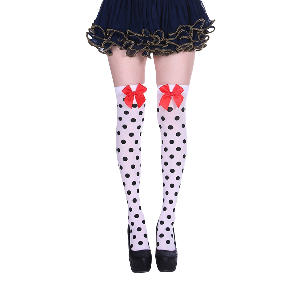 厂家直销万圣节派对丝袜小丑袜扑克花菱格方格圆点印花过膝长筒袜详情13