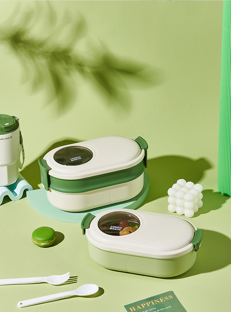 双层简约饭盒外出野餐保鲜饭盒上班族大容量便当盒餐盒含叉勺可微详情8