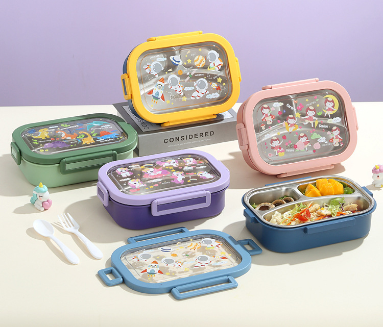 分隔不锈钢饭盒卡通高颜值保温午餐分格便当盒便携学生上班族餐盒01571详情2