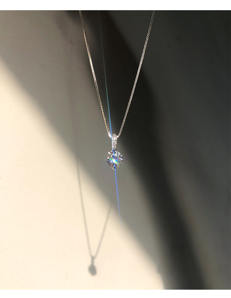 单钻项链925纯银一颗钻项链女百搭高级感满钻锁骨链锆石项链饰品详情3