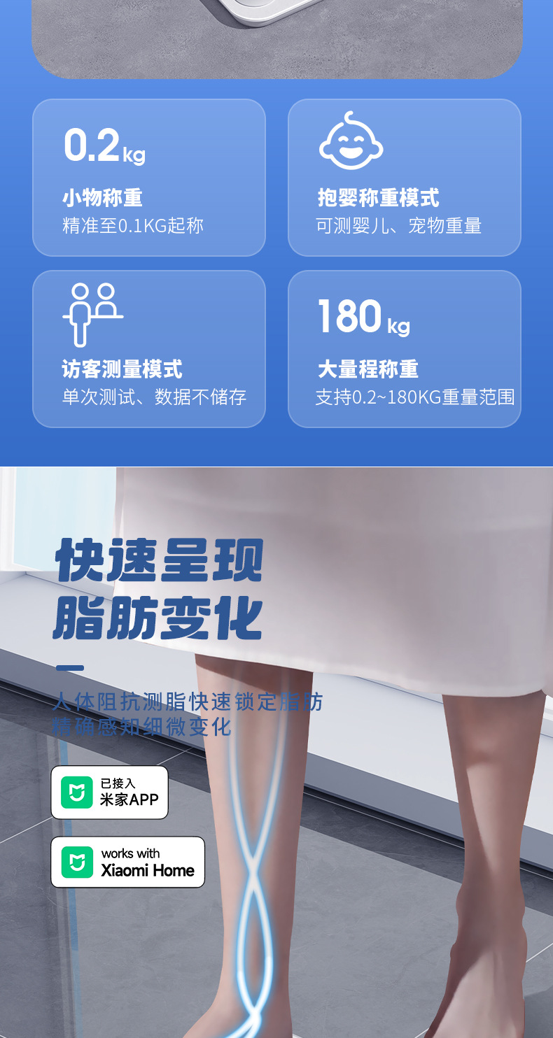 体重秤家用智能体脂秤称重电子秤人体称高精准小型米家测心率定制详情7
