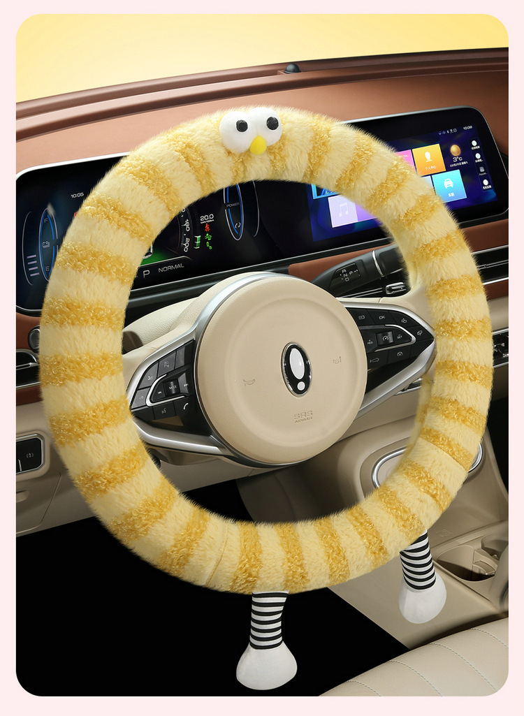 冬季毛绒2024新款小怪兽防滑保暖卡通可爱女汽车方向盘把套大眼萌详情28