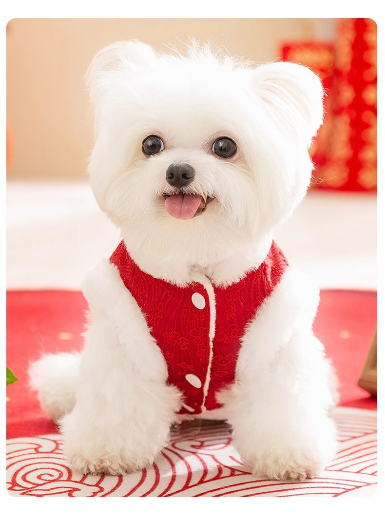 狗狗新年衣服中式小型犬过年衣服喜庆猫咪棉衣马甲秋冬季宠物唐装详情7