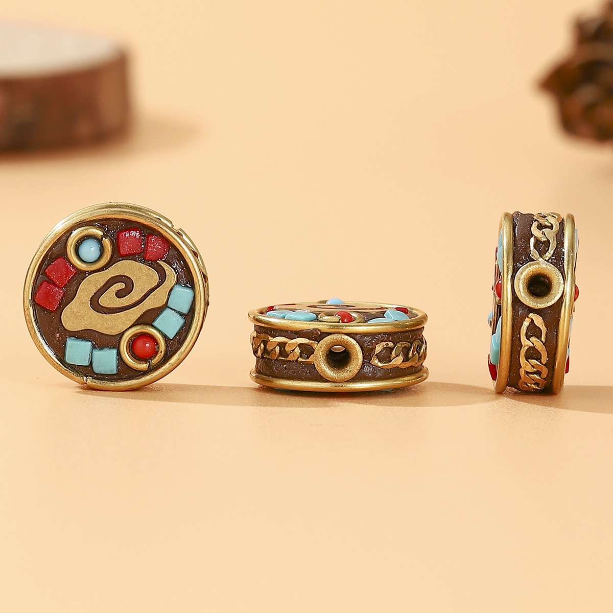 Tibetan-style Nepalese beads, loose beads, copper beads, back cloud inlay, retro ethnic style DIY jewelry accessories, spacer beads, bucket beads pic 20