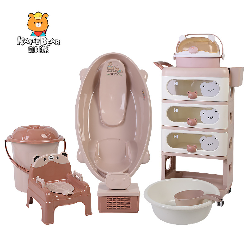 Baby bathtub, cartoon mother and baby gift, thickened bath bed, newborn plastic bath set, storage cabinet, baby pic 4