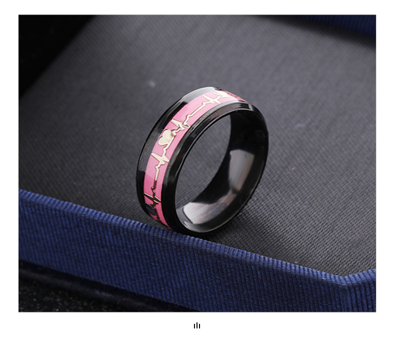 跨境供应 欧美风不锈钢饰品 龙鳞夜光心电图情侣爱心钛钢戒指厂家详情11