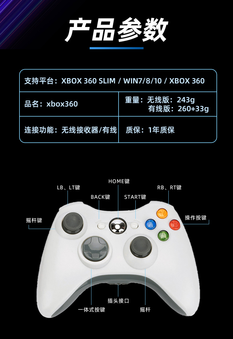 工厂直销XBOX360游戏手柄有线电脑steam多功能免驱动震动游戏手柄详情8