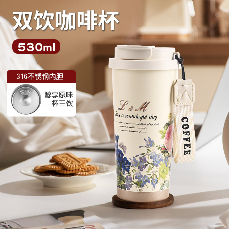 The new Lily of the Bell high appearance level insulated cup, seamless inner liner, double-drinking coffee cup, 316 stainless steel ceramic inner liner, water cup pic 3