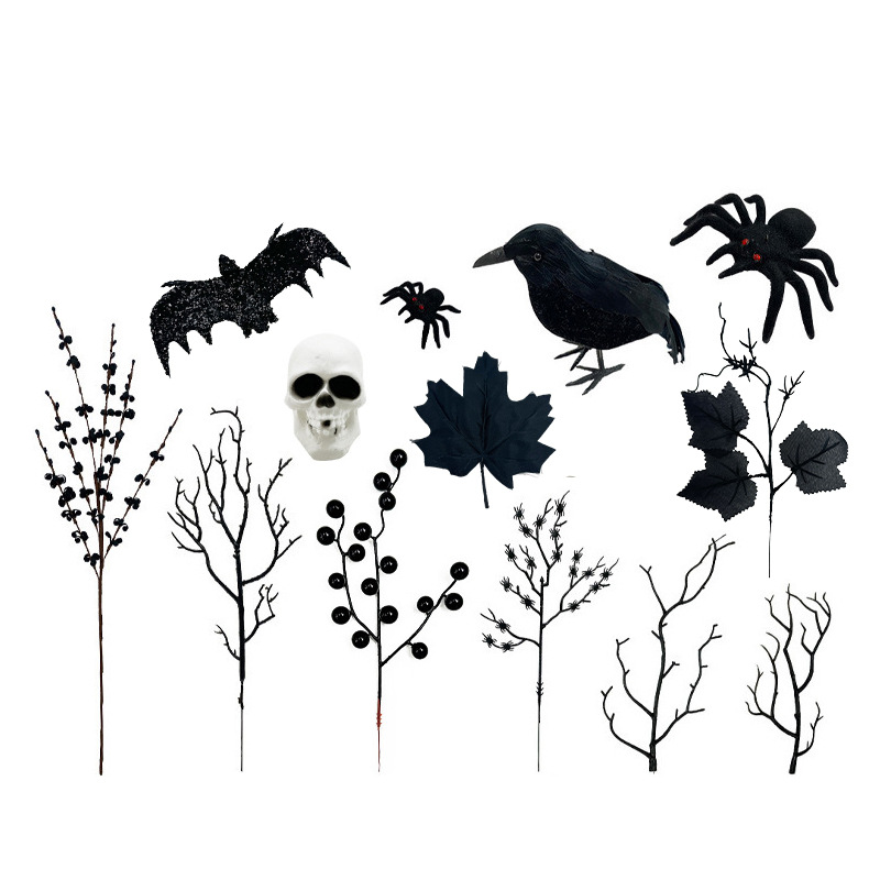 黑色蜘蛛乌鸦枫叶仿真植物景观装饰万圣节布置插花配件室内办公文化节庆用品详情1