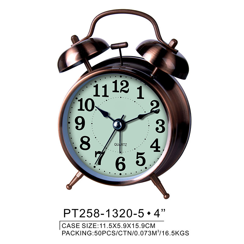 4-inch electroplated metal silent double bell alarm clock, glass silk-screened scale digital clock face, luminous clock face pic 16