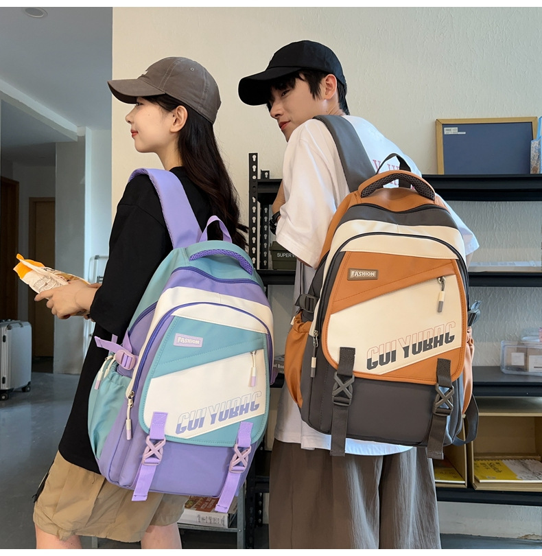 批发跨境双肩包韩版百搭书包撞色大学生高中大容量短途旅行背包详情31