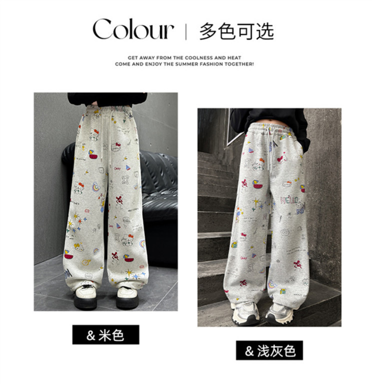 女大童春装休闲裤2025新款初中生学生裤子洋气涂鸦阔腿裤女孩卫裤详情6