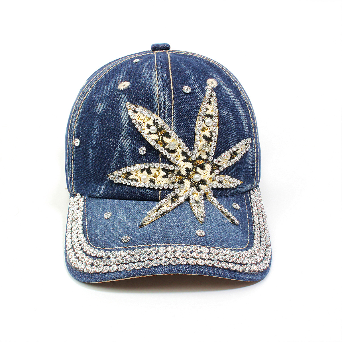 跨境外贸新款牛仔布女镶钻欧美国休闲成人棒球帽时尚洋气鸭舌帽子详情10