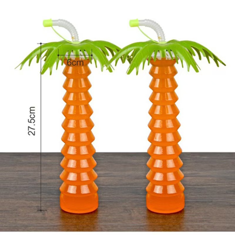 New wholesale PET coconut tree cups, plastic straw cups, disposable juice bottles with lights and personalized designs for cross-border trade pic 3