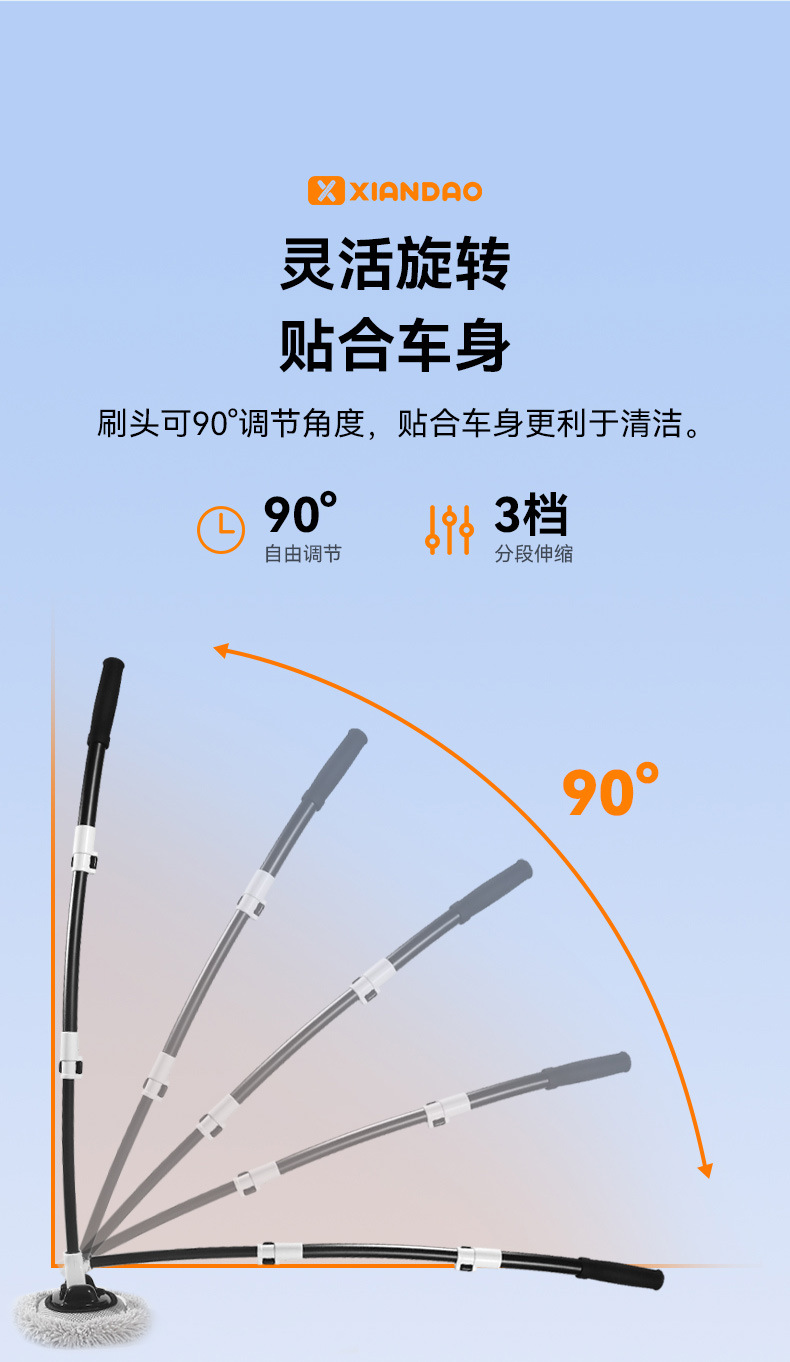 Car wash mop, telescopic bent rod, special car mop, anti-injury car wash brush, cleaning tool, car cleaning wonder pic 11