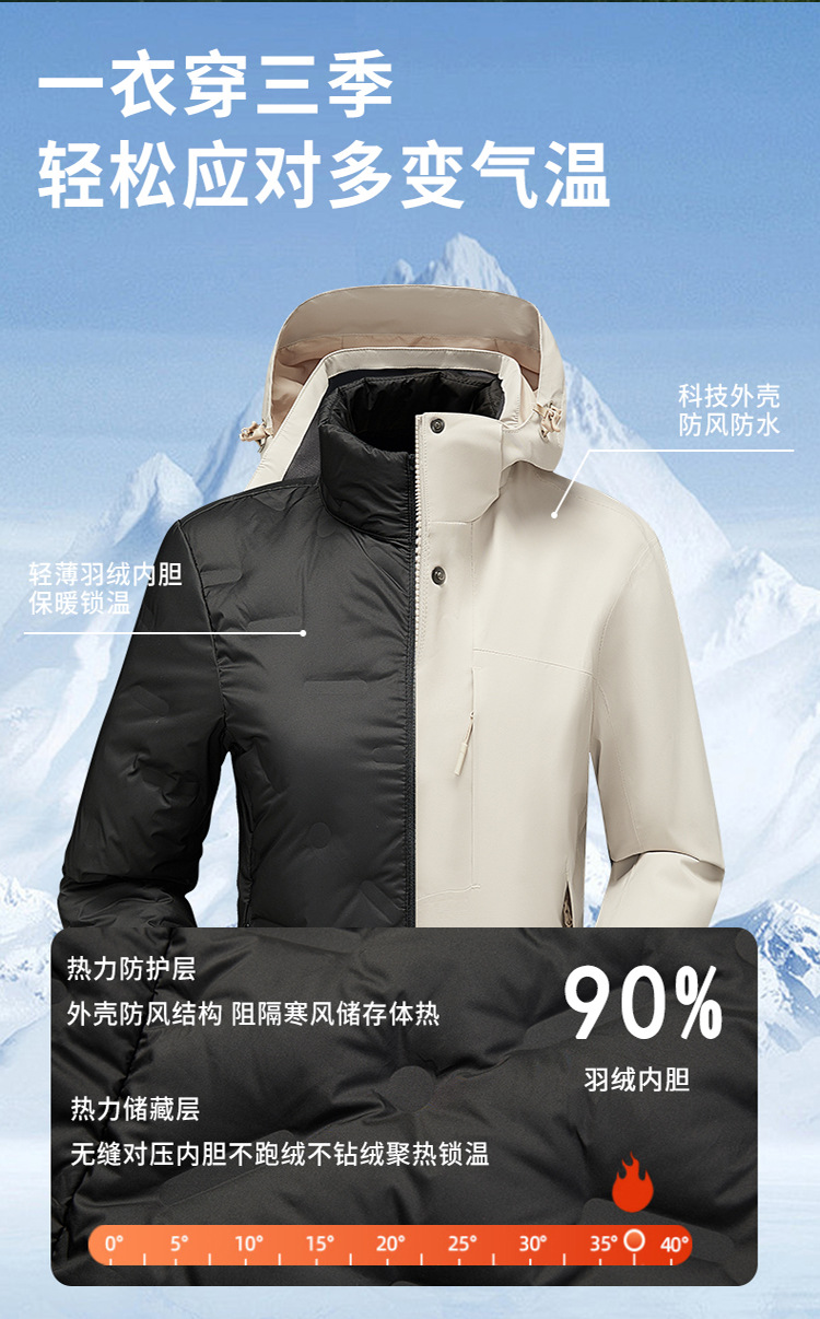 羽绒服24国标冲锋衣男三合一羽绒暴雨级防水外套户外运动全热封登山服女详情11