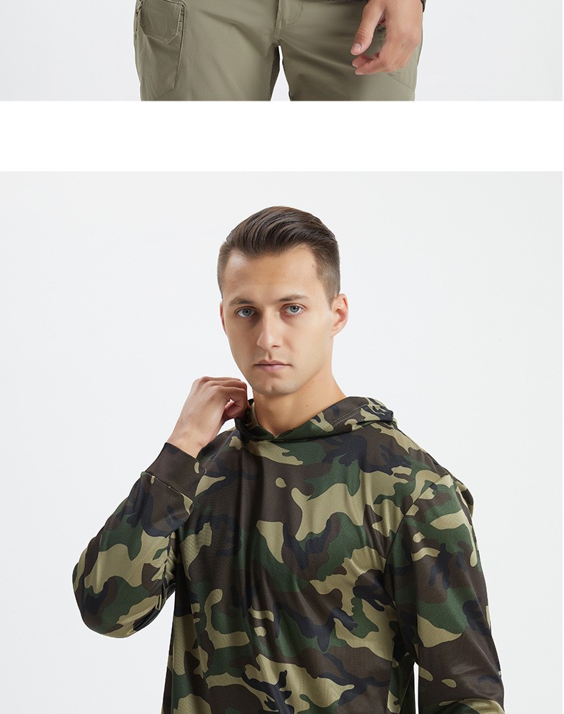 Yitu Custom long-sleeved T-shirt quick-drying hooded sun protection Outdoor sports fitness breathable tactical camouflage T-shirt for camping and fishing men pic 23