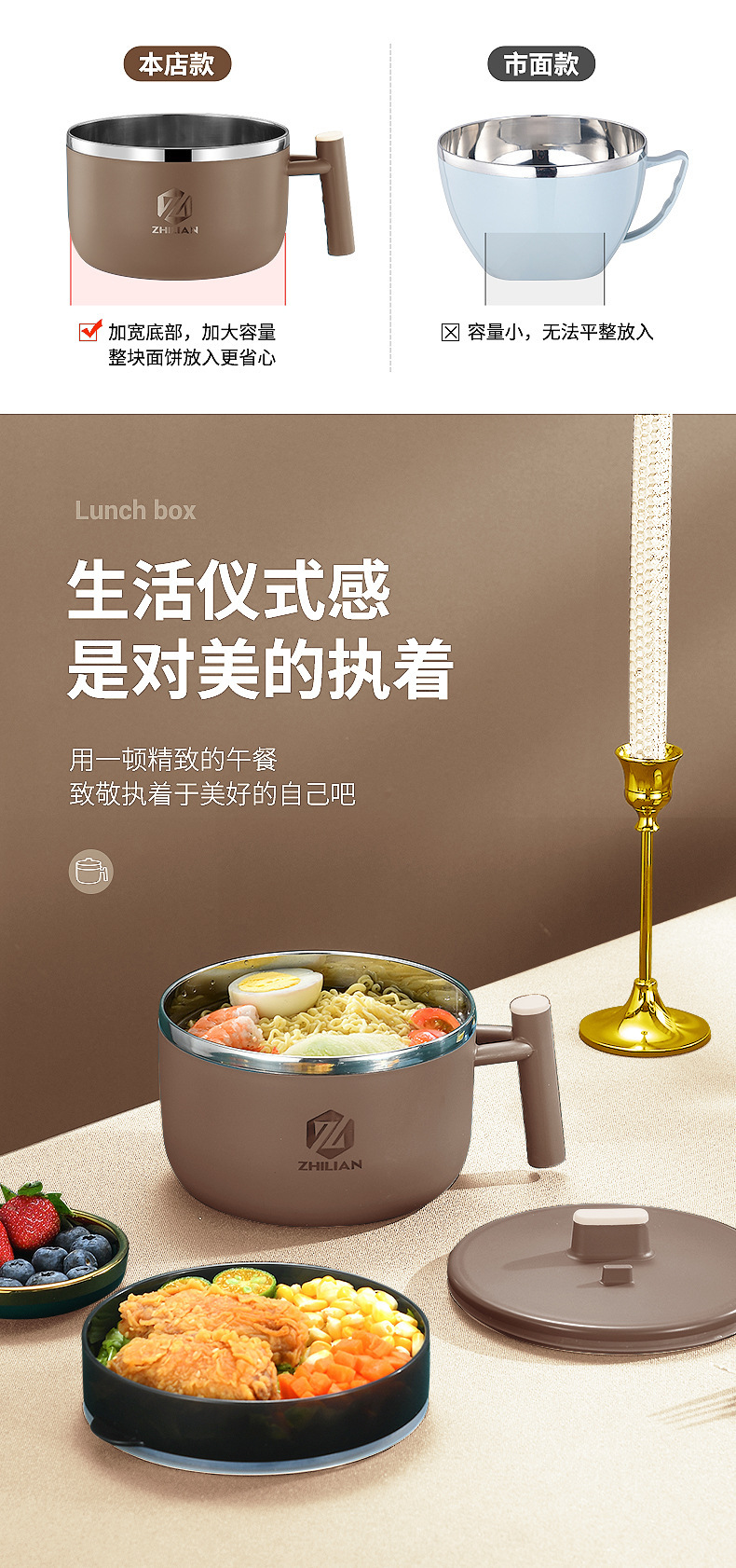 304不锈钢饭盒泡面碗双层饭碗带盖带格学生便当盒便携宿舍饭盒详情17