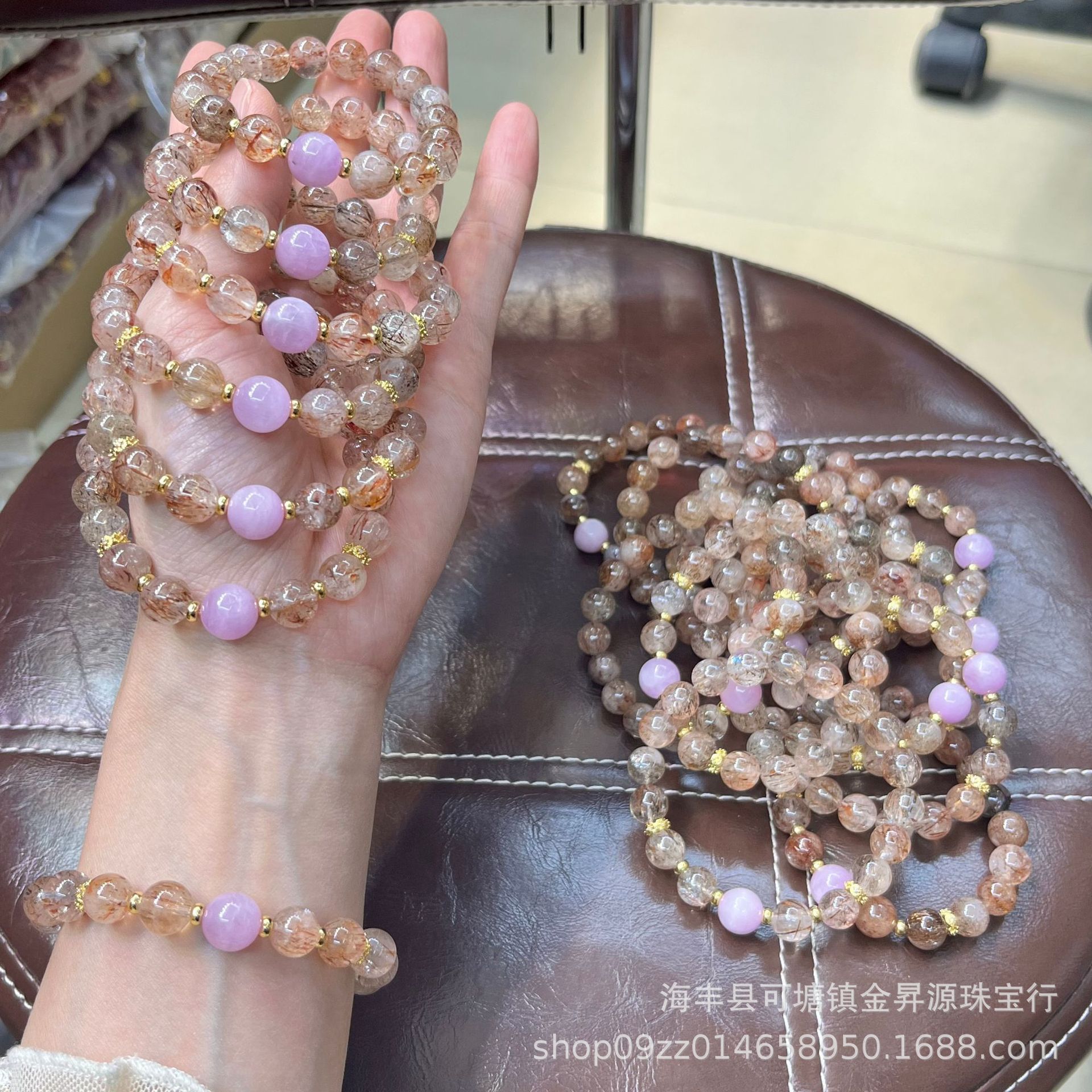 天然黑金超七圆珠手链搭紫锂辉单珠水晶手串时尚百搭厂家直销直播详情6