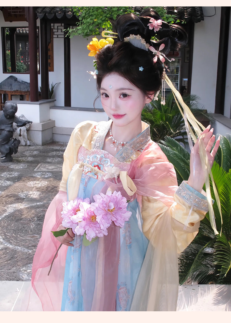 国潮唐制汉服齐胸襦裙女成人重工刺绣中国风日常春夏款飘逸仙气古装裙详情11