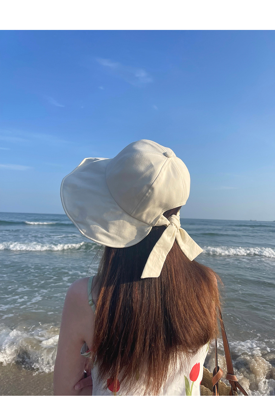 杨同学品牌女士夏季防晒帽 蝴蝶结装饰大帽檐黑胶渔夫帽 防紫外线遮阳帽子 成人尺寸太阳帽详情8
