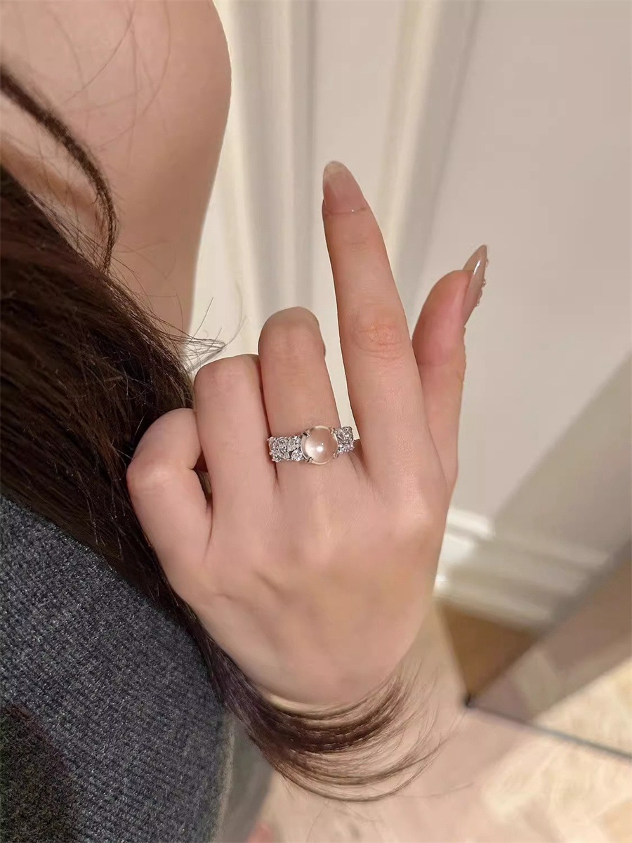 新中式冰透玉髓戒指女时尚小众设计食指戒轻奢高级感锆石开口指环详情3
