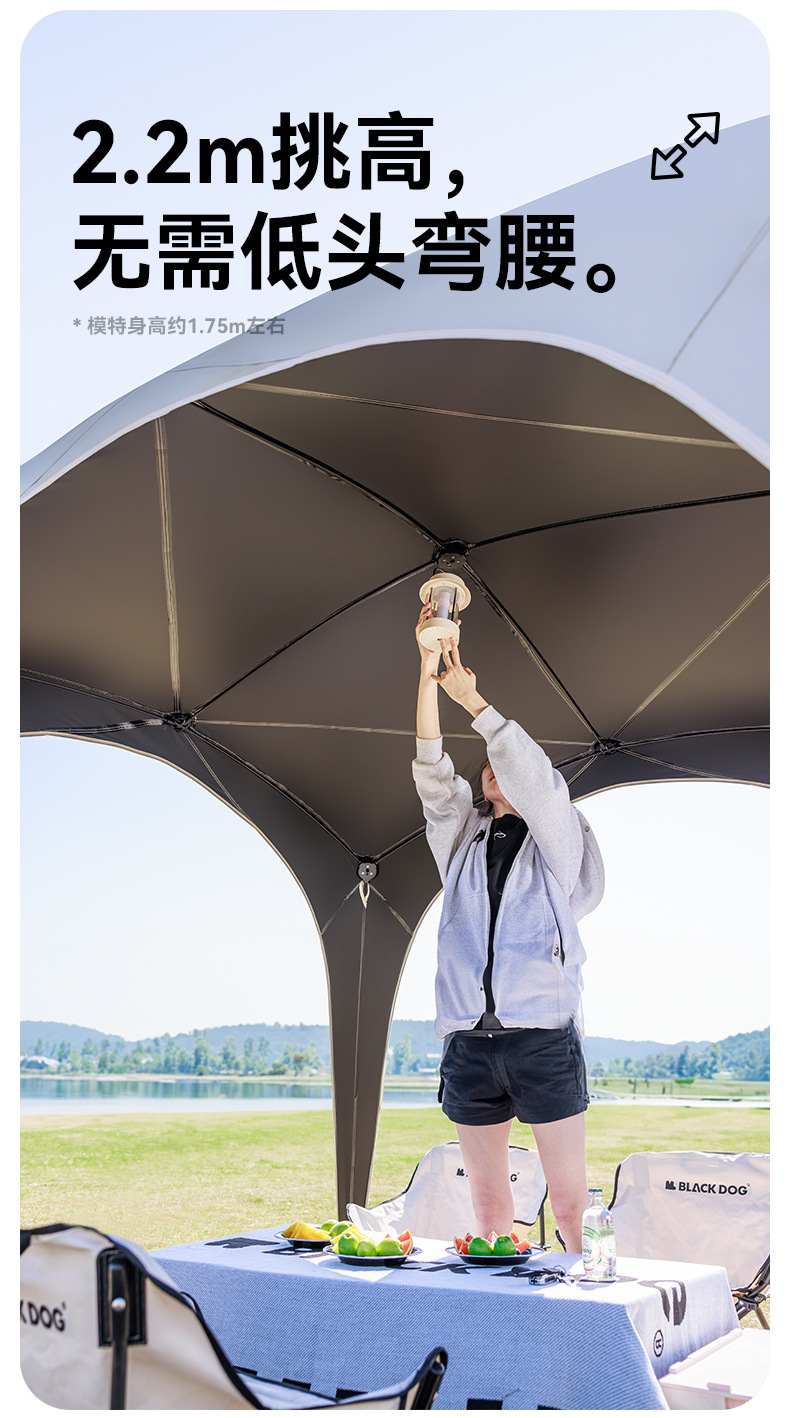 Blackdog黑狗速开天幕户外露营免搭建黑胶防晒穹顶车边帐篷遮阳棚详情15