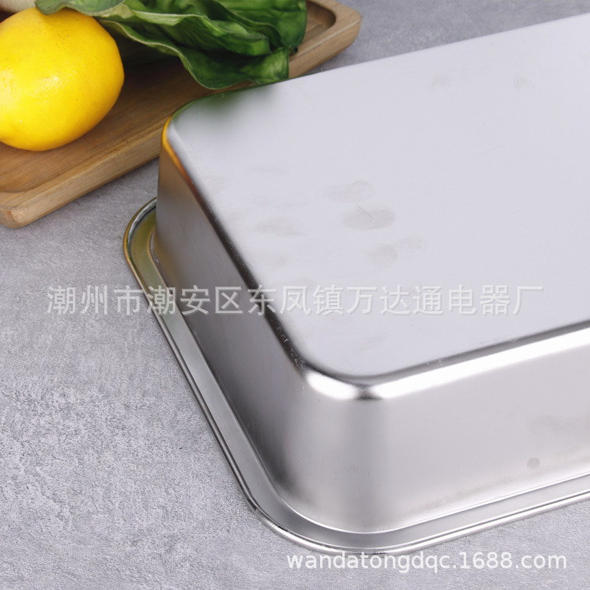 304不锈钢方盆长方形方盘自助餐份数盆加深平底托盘快餐菜盆带盖详情10