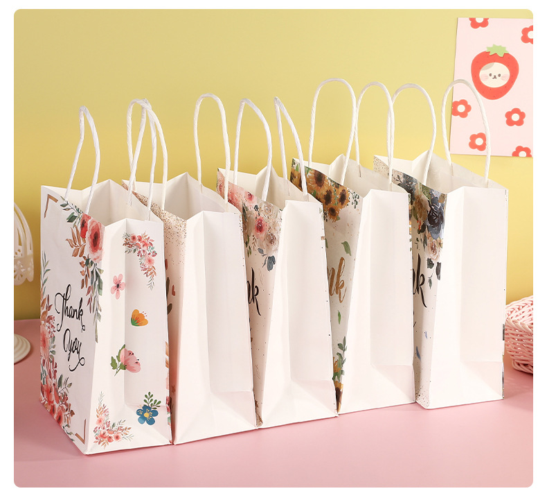 In-stock kraft paper bags, cartoon rose, clover, sunflower packaging, universal bags, paper bags for giving gifts, gift bags pic 10