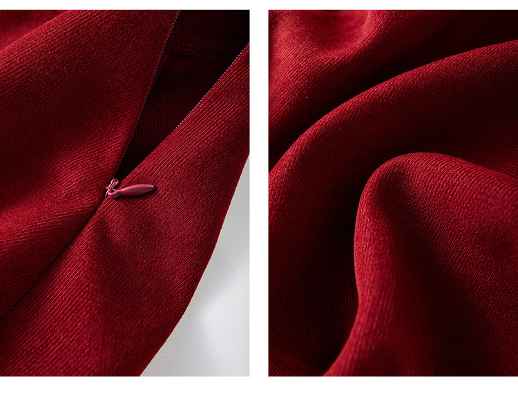 Romantic and retro red dress for women's autumn and winter, a new French Hepburn brushed V-neck dress with a sense of sophistication pic 26