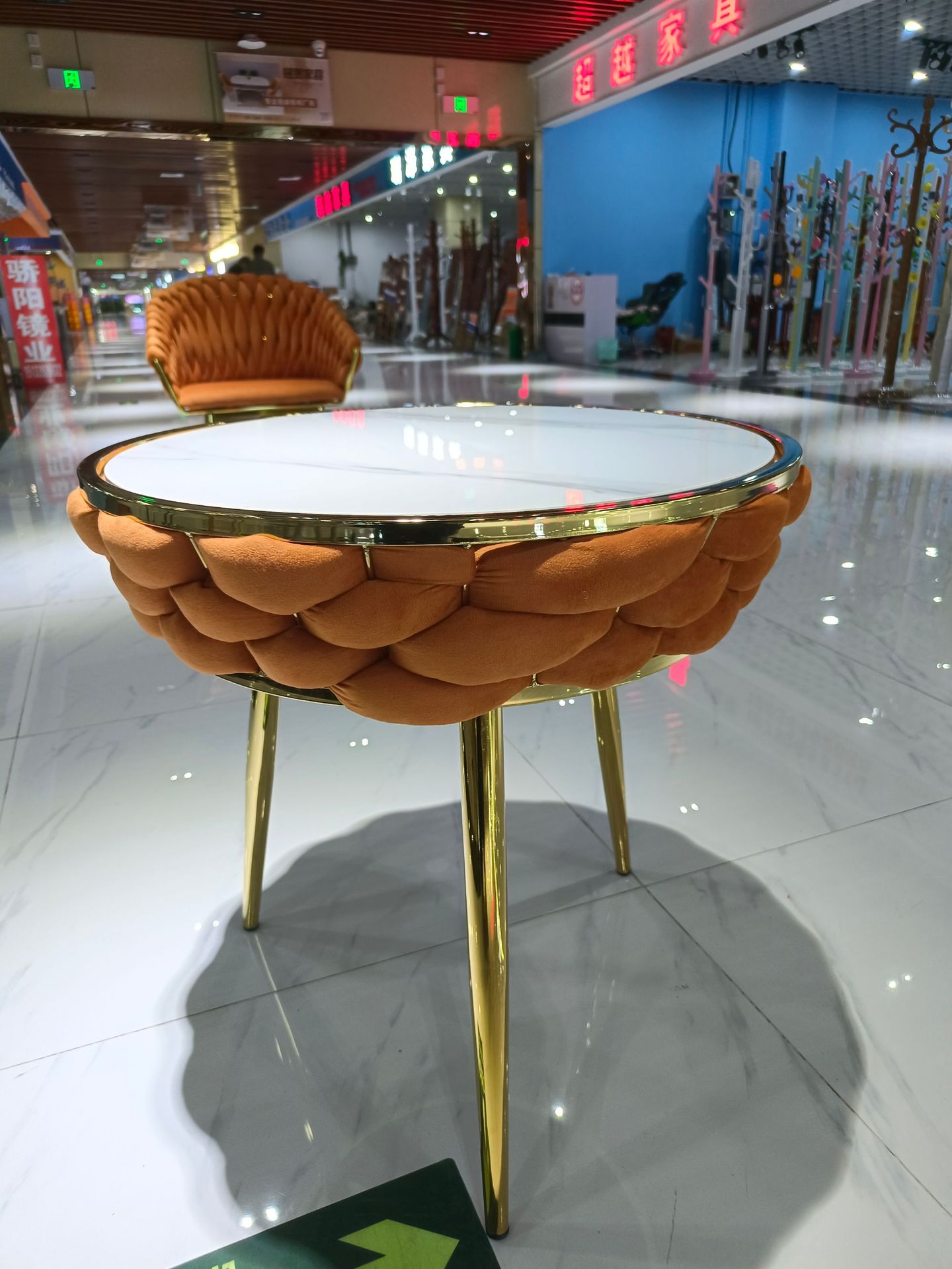 Starlight woven chair for balcony, Nordic ironwork gilded light luxury rattan woven table and chairs, popular coffee shop, golden personality, simple and elegant pic 2
