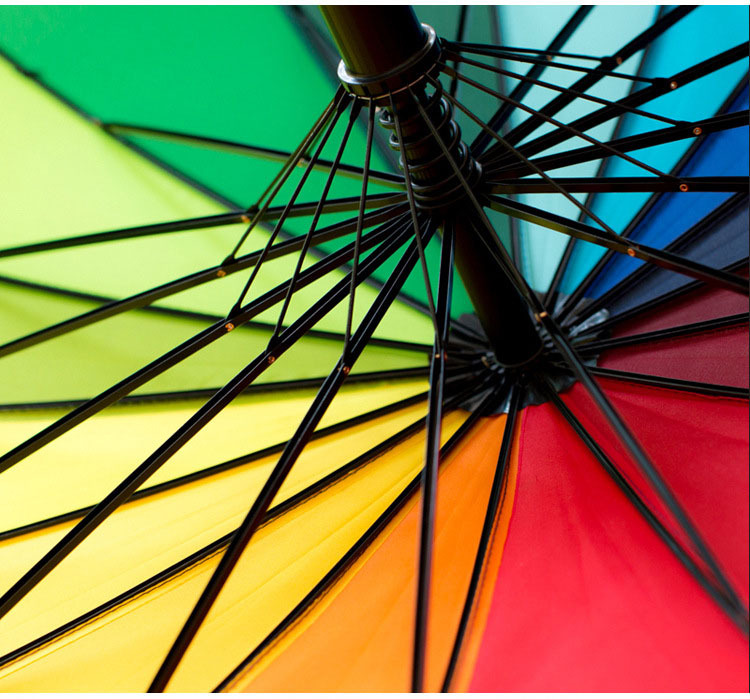 批发16K韩国创意碰击布彩虹伞长柄直杆自动雨伞广告伞可做LOGO详情6