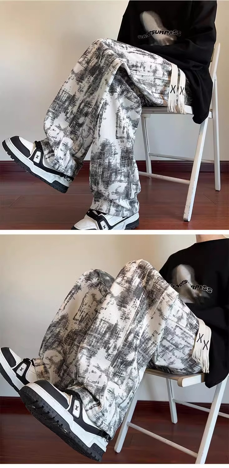 小众扎染垂感裤子男秋季美式vibe高级感卫裤青少年高街阔腿休闲裤详情7