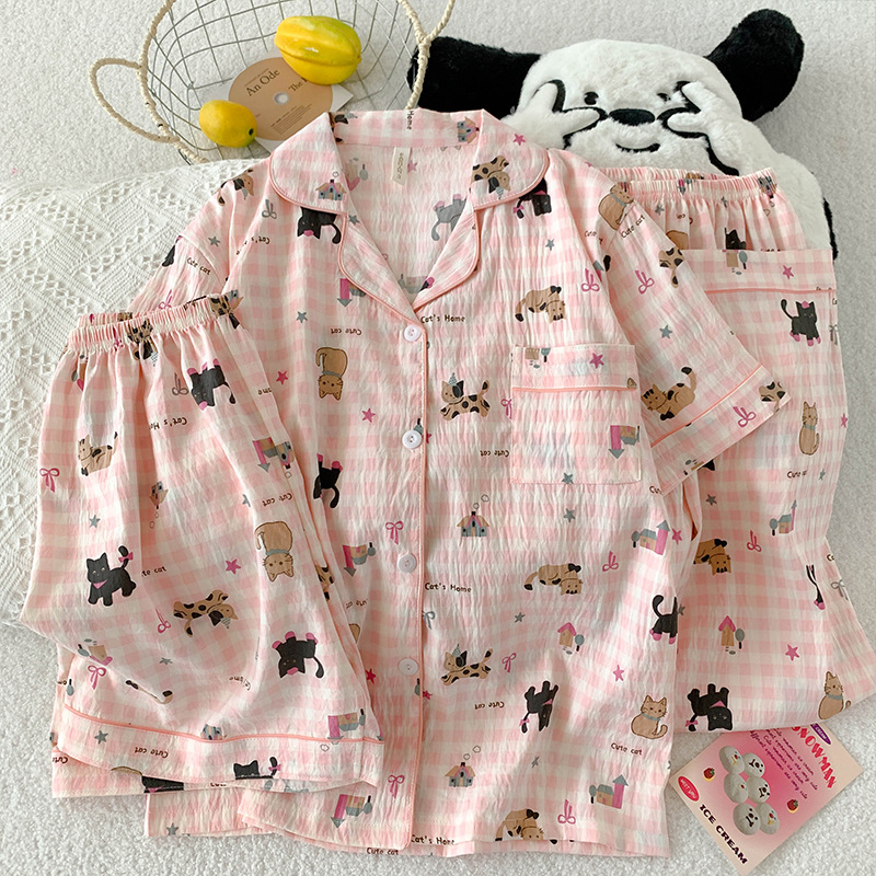 三件套-夏季新款女睡衣云朵棉短袖长裤甜美卡通家居服套装直播款详情16