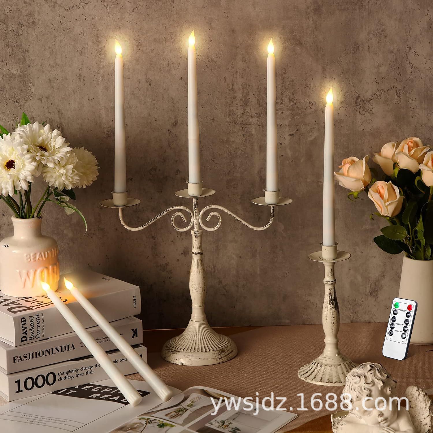 跨境无烟仿真长杆蜡烛 led发光白色聚会家居装饰长杆锥形发光蜡烛详情13