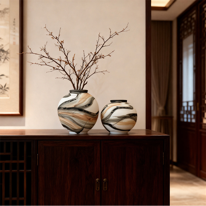 2025 Modern minimalist creative Ceramic vases, hand-painted flower arrangement decorations for the living room, dried flower vases for home decoration, Wabi-sabi style pic 1