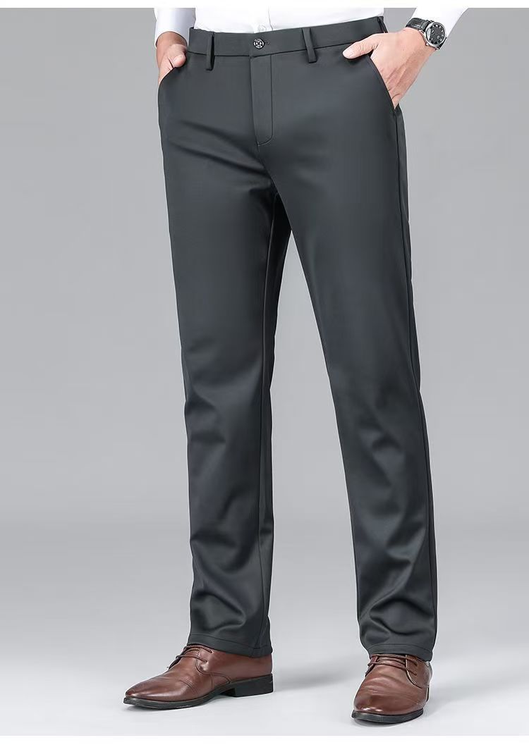 中老年男士春秋厚款免烫西装裤垂顺高弹力个性直筒垂感高档休闲裤详情19