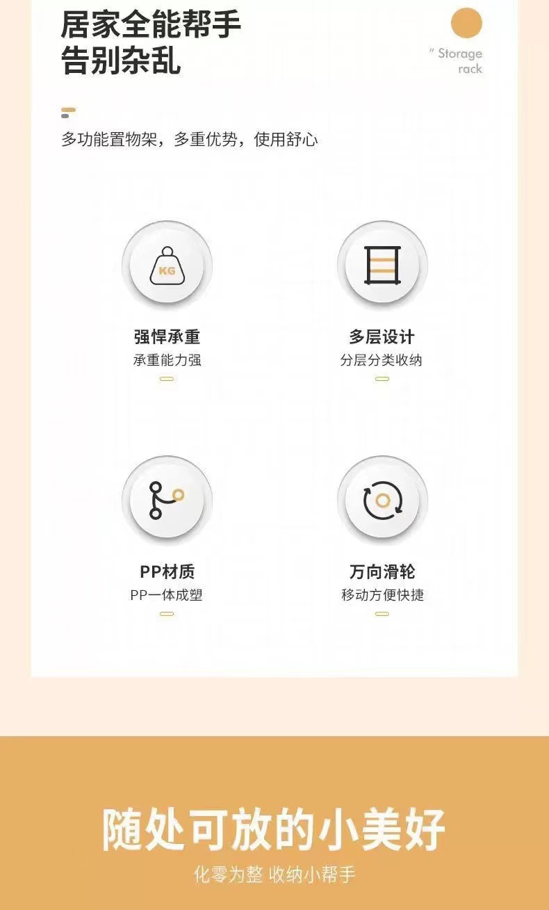 落地式可移动置物架 厨房客厅零食柜杂物收纳旋转多功能pp收纳架详情10