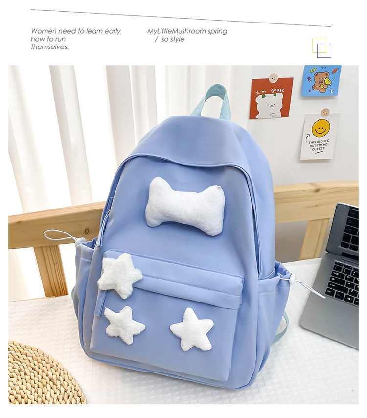 可爱少女小众自制五角星双肩包百搭大学生书包女休闲高中背包详情38