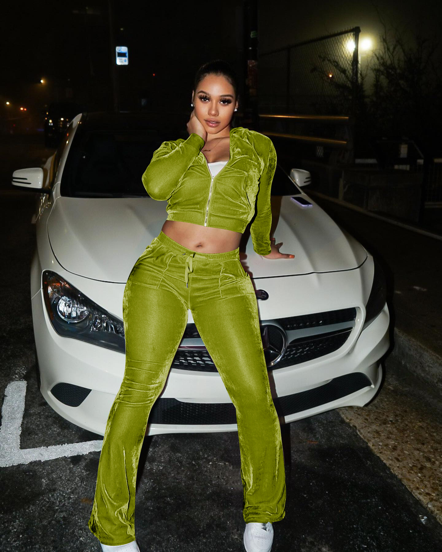 Solid color gold velvet wide-leg pants two-piece set pic 38