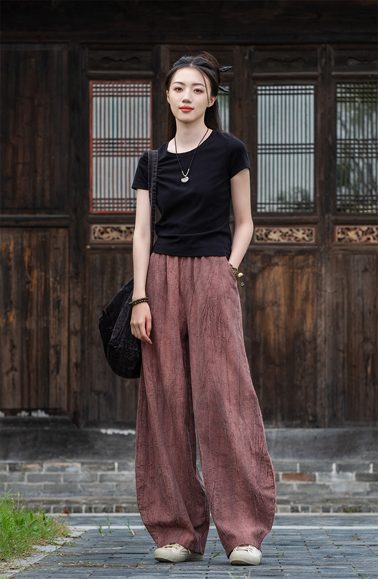 国潮-苎麻扎染做旧休闲长裤25新款棉麻女装中式禅修打坐裤女棉麻灯笼裤详情14