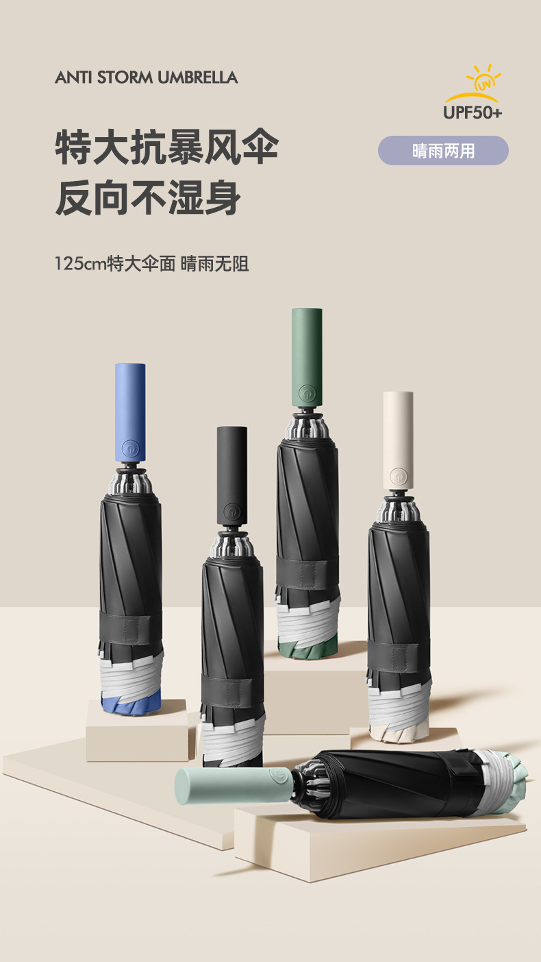 新款10骨大自动防风雨伞配色手柄三折男士商务伞雨伞定logo刻字详情13