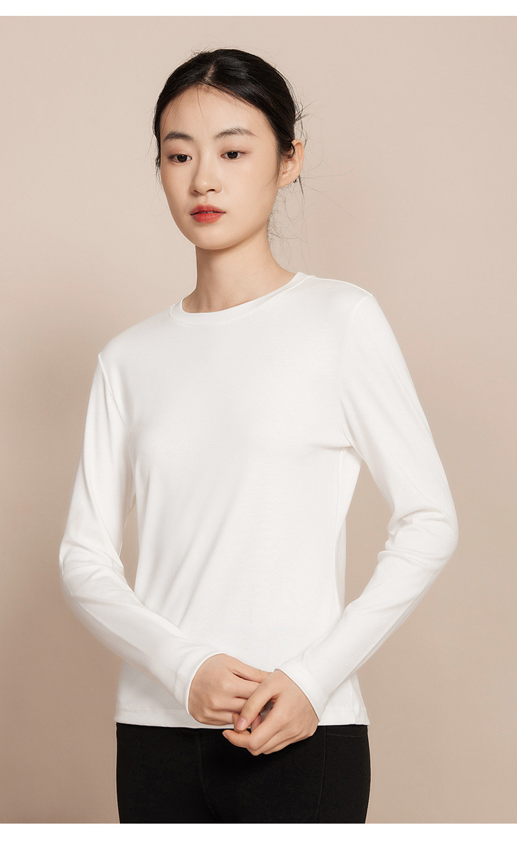 2024春夏季新款打底棉莫长袖T恤女 纯色百搭舒适简约修身质感上衣详情17