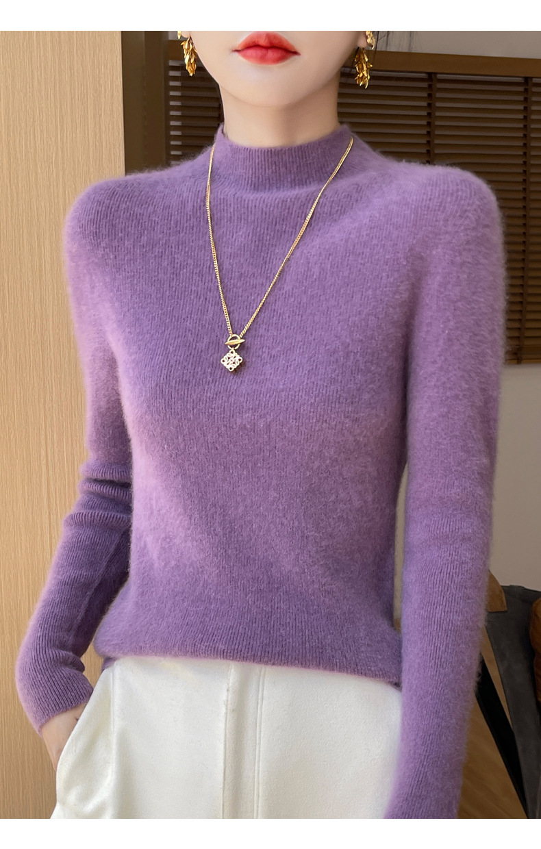 高端纯羊毛毛衣女士半高领秋冬季内搭打底衫针织衫上衣修身显身材详情30