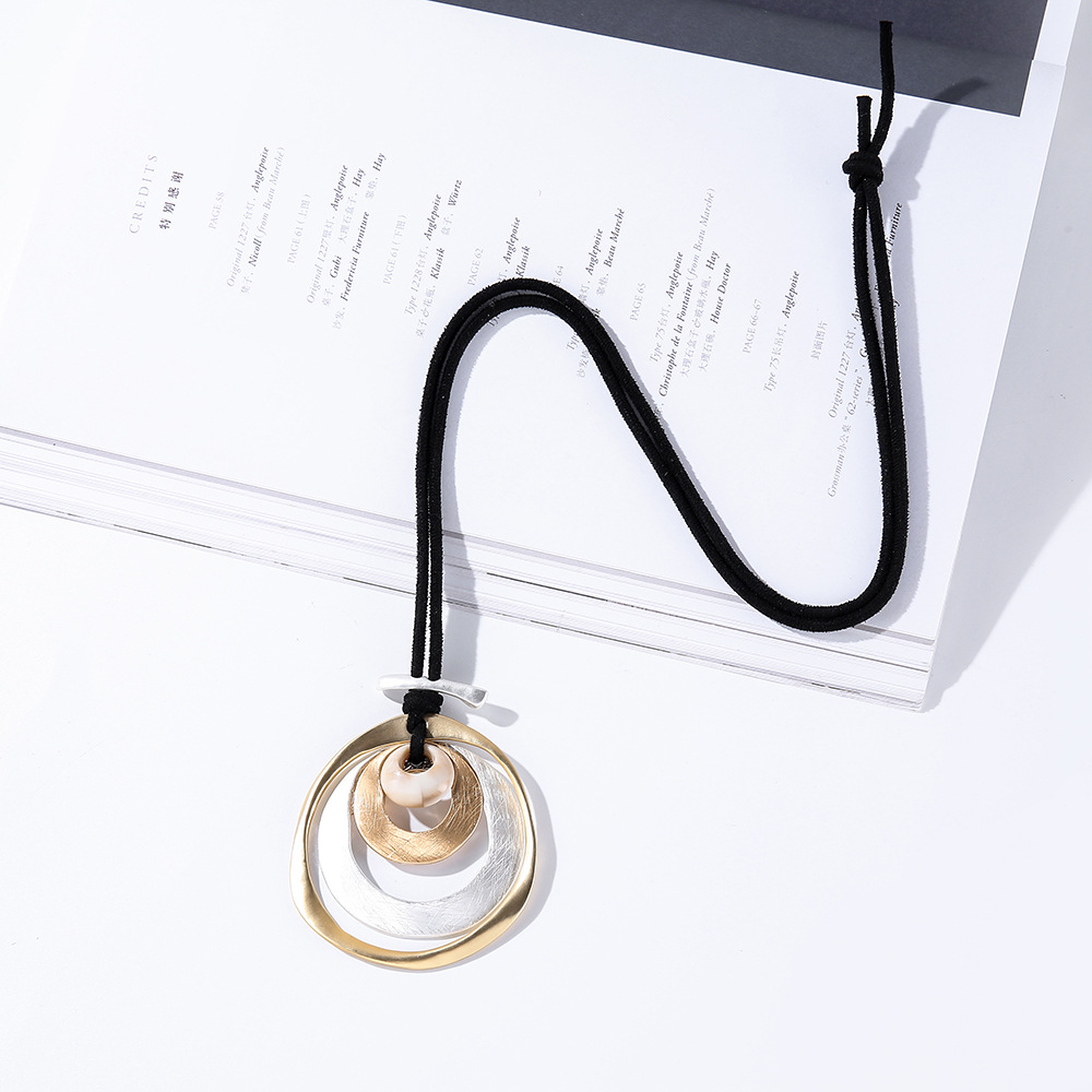 跨境饰品亚马逊爆款项链秋冬欧美撞色几何椭圆形金属吊坠女毛衣链详情8