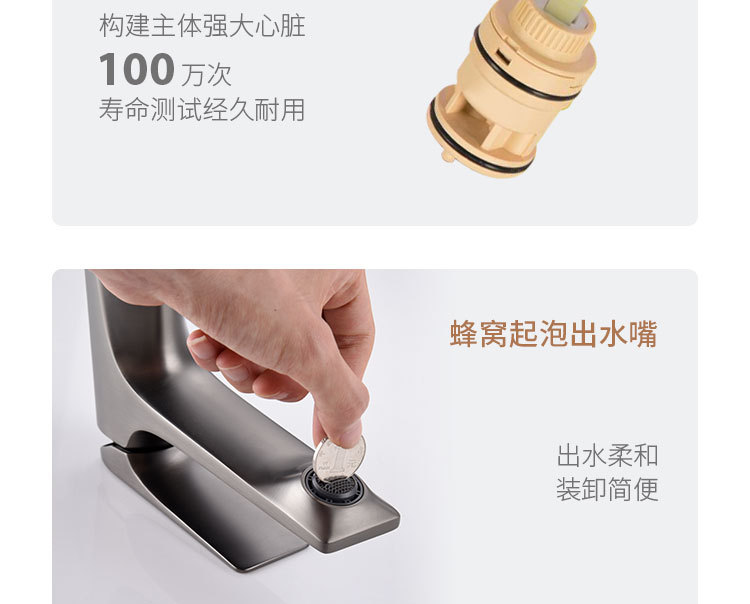 全铜面盆水龙头枪灰色卫生间洗手盆家用奶油风卫浴水龙头冷热轻奢详情13