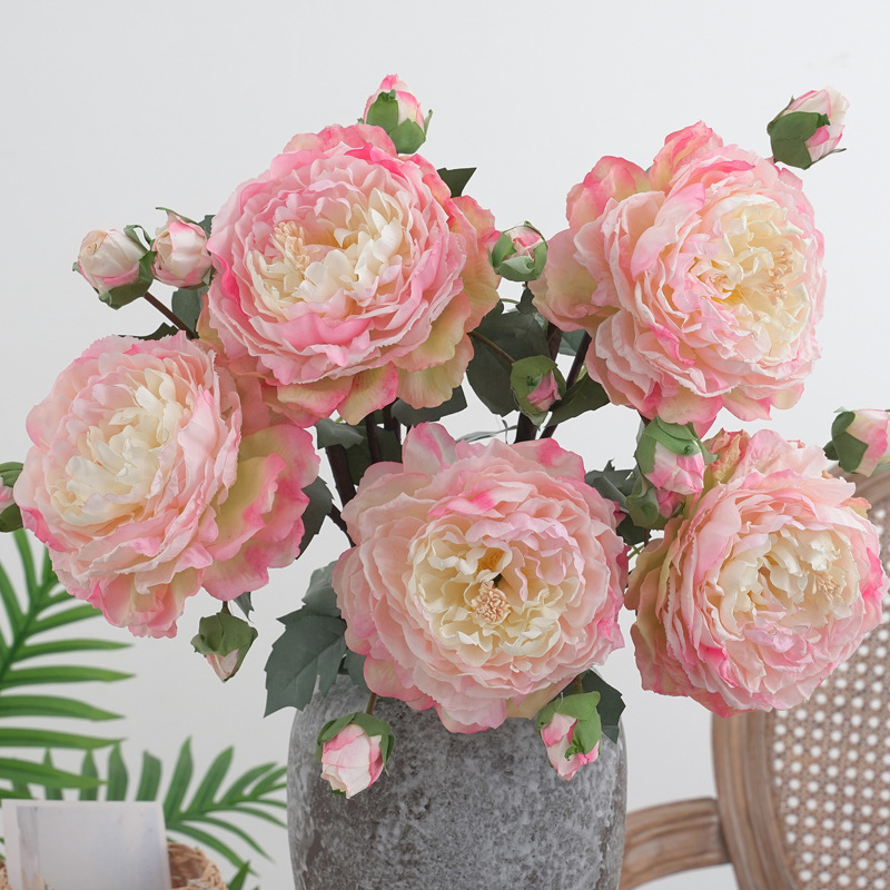 欧式复古仿真花焦边大牡丹假花芍药客厅餐桌花瓶插花绢花摄影道具详情5